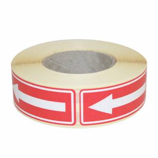 Advarselsetiketter Symbol Pil Rød selvklæbende etiket i dispenser med hvidt symbol: 'Pil'. Format 24x64,6 mm, 500 etiketter pr. dispenser.