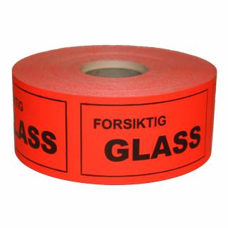 Advarselsetiketter Forsiktig Glass (NO) Fluorescerende selvklæbende etiket med sort print: Forsiktig Glass. Format 116x60mm, 1000 etiketter per rulle.