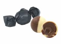 M&oslash;rkebl&aring;/petrol mat chokolade balls, m/ Bl&aring;b&aelig;r og Rom, 1000 g.
