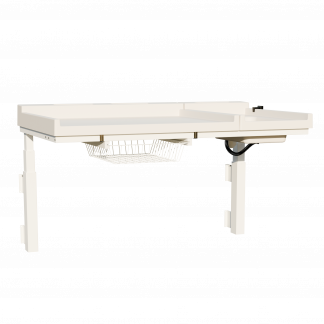 Ergonomisk vægmonteret puslebord med vask.