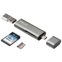 PNY USB-C Card Reader - USB Adapter, Grey