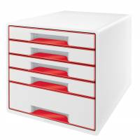 Desk Cube WOW m/5-skuffer hvid/rød