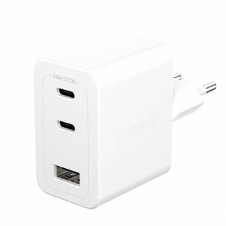 EMPOWER 70W Multiple Charger 2x USB-C+USB-A EU, Silver White