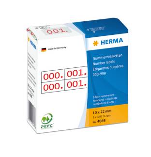 Herma etiket tal 0-999 dobbel 10x22 rød (2x1000)