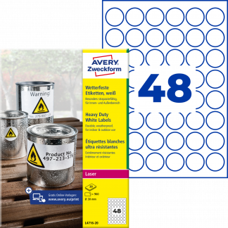 AVERY st&aelig;rk Polyester etiket &Oslash;30mm (20)