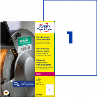 Avery ultra resistente str&aelig;kbare etiket 210 x 297 (10)