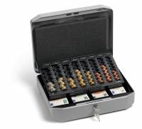 Pengekasse euroboxx&reg; m Metalpengekasse med udtagelig m&oslash;ntsorteringsbakke inddelt i 8 stabelrum til alle cent- og eurom&oslash;nter. Indeholder seddelrum til midlertidig opbevaring og en bakke med fire rum til pengesedler. Med fors&aelig;nket bund til sikker stabling a
