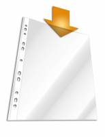 Plastlomme til ringbind business a4 glasklar pp &aelig;ske med 100 Universalhul, glasklar plastlomme af PP med forst&aelig;rkede huller.