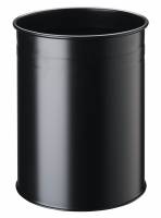 Papirkurv metal 15l rund med dekorativ ring Papirkurv, rund, 15 liter. Fritst&aring;ende metalspand med dekorativ pr&aelig;get ring. Fremstillet af st&aring;l med ridsefast epoxypolyesterbel&aelig;gning. Dimensioner (H x &Oslash;): 315 x 260 mm.