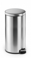 Pedalspand pedal bin stainless steel, round 30 Pedalspand fremstillet af rustfri stål, 30 liter. Udtagelig indvendig spand med håndtag. Mål: 350 x 655 mm ( B x H ) Ø 290 mm.