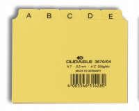 Guide indekskort a7 opdeling 5/5 a-z trykte faner pp Format: A7 H&oslash;jdexBredde: 74 x 105 mm Materialetykkelse: 0,3 mm Fanebredde: 20 mm
