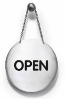 Vendbart skilt med k&aelig;de picto &lsquo;open/closed&rsquo; &oslash; 130 mm Pictogram af rustfrit st&aring;l &nbsp;