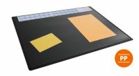 Skriveunderlag 650 x 500 mm med kalender og transparent d&aelig;kplade pp Skriveunderlag med &aring;rskalender for 4 &aring;r og transparent d&aelig;kplade, til brug som underlag for noter som&nbsp;kan opbevares og beskyttes, men stadig v&aelig;re synlig