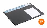 Skriveunderlag 650x480 mm med kalender og overflade pp Skriveunderlag med 4-&aring;rs kalender og aftagelig transparent overflade.