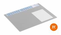 Skriveunderlag 650x480 mm med kalender og overflade pp Skriveunderlag med 4-&aring;rs kalender og aftagelig transparent overflade.