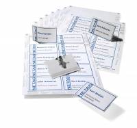 Navneskilte s&aelig;t 54x90 mm med n&aring;l/klemme DURABLE Navneskilte s&aelig;t indeholder alt, hvad du skal bruge til at lave professionelt printede navneskilte. Dette s&aelig;t indeholder 20 navneskilte med kombiklips og printbare indstik. Brug DURAPRINT&reg; Online til at produ