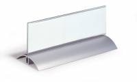 Bordskilteholder presenter de luxe 61x210 mm stilren bordskilte i klar akryl, l&aelig;seligt fra begge sider. Fod af aluminium. 2 stk/pk