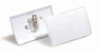 Navneskilt click fold rpp 40x75,n&aring;l/klemme Letv&aelig;gts konveks foldbart navneskilt med unik klikmekanisme, der fastg&oslash;res med enten sikkerhedsn&aring;l eller clips. St&oslash;rrelse 40x75 mm.