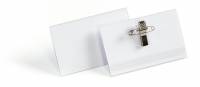 Navneskilt 54x90 mm med n&aring;l/klemme rpet Navneskilt lavet af rPET, der kan fastg&oslash;res med en sikkerhedsn&aring;l eller klips. Formatet 54 x 90 mm er standard for visitkort. 50 stk./pakke.