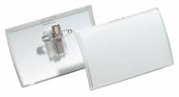 Navneskilt click fold rpp 40x75,nål/klemme Letvægts konveks foldbart navneskilt med unik klikmekanisme, der fastgøres med enten sikkerhedsnål eller clips. Størrelse 40x75 mm.