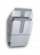 Brochureholder flexiplus 2 a4 høj Komplet FLEXIPLUS 2 A4 brochureholder sæt med 2 bakker i høj format til vægmontering.