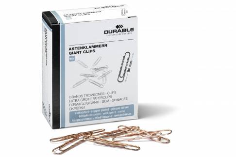 Papirclips 50 mm kobberbelagt, b&oslash;lgede, 100 stk Kobberbelagte 50 mm b&oslash;lgede metalclips, giver bedre greb