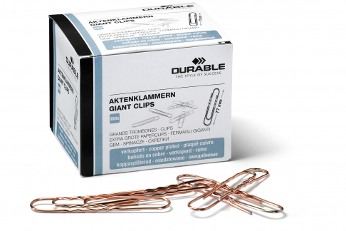 Papirclips 77 mm kobberbelagte, bølgede, 100 stk Kobberbelagte 77 mm bølgede metalclips, giver bedre greb