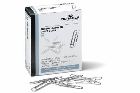 Papirclips 50 mm zinkbelagt, b&oslash;lgede, 100 stk Zinkbelagte 50 mm b&oslash;lgede metalclips, giver bedre greb