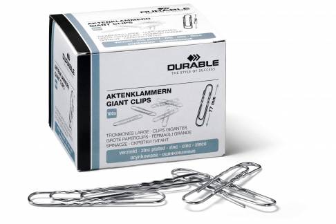 Papirclips 77 mm zinkbelagt, b&oslash;lgede, 100 stk Zinkbelagte 77 mm b&oslash;lgede metalclips, giver bedre greb