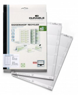 Badgemaker® recycled indstik til navneskilte 54x90mm Mikroperforerede indstiksark til navneskilte i format 54x90mm.