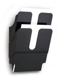 Brochureholder flexiplus 2 a4 h&oslash;j Komplet FLEXIPLUS 2 A4 brochureholder s&aelig;t med 2 bakker i h&oslash;j format til v&aelig;gmontering.