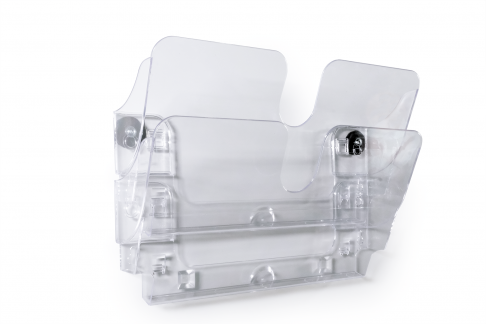 Brochureholder flexiplus 2 a4 tvær magnetisk Komplet FLEXIPLUS 2 A4 brochureholder sæt med 2 bakker i liggende format til magnetisk vægmontering.