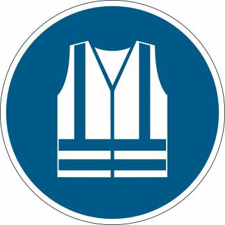 P&aring;budsskilt  "anvend sikkerhedsvest" permanent Permanent p&aring;budsskilt "Anvend sikkerhedsvest" &Oslash; 43cm, 0,4mm, 1 stk