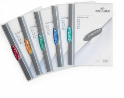Klemmappe swingclip&reg; 30 a4 transparent retail pack Pakke med 5 stk. klemmemapper med udfoldelige swingclip i plast til opbevaring af 30 A4-ark.