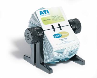 Rotationsmappe visifix&reg; cubo&reg; Rotationsmappe komplet med 150 lommer og et 25-delt A-Z-indeks til 300 visitkort. Dimensioner: 21,5x12,0x18,5 cm (BxHxD)