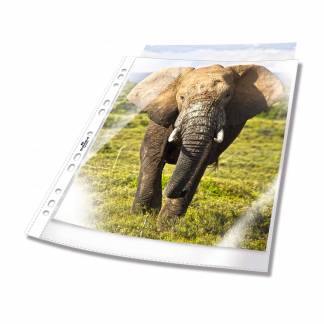 Plastlomme til ringbind business a4 pp pose med 100 Universalhul, glasklar plastlomme i PP med forst&aelig;rkede huller.