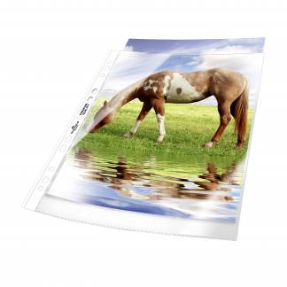 Plastlomme til ringbind premium a4 glasklar pp pose med 50 Glasklar plastlomme med universalhul i premium kvalitet. Med forstærkede huller.