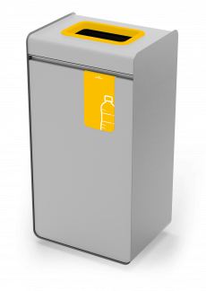 Affaldsbeholder durasort® 55l gul Affaldsbeholder af metal med farvet indkast og en aftagelig inderbeholder af plast.