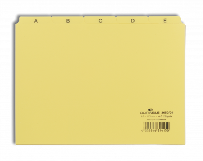 Guide indekskort a5 opdeling 5/5 a-z trykte faner pp Format: A5 H&oslash;jdexBredde: 148 x 210 mm Materialetykkelse: 0,3 mm Fanebredde: 40 mm
