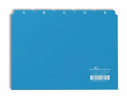 Guide indekskort a5 opdeling 5/5 a-z trykte faner pp Format: A5 H&oslash;jdexBredde: 148 x 210 mm Materialetykkelse: 0,3 mm Fanebredde: 40 mm