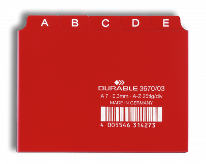 Guide indekskort a7 opdeling 5/5 a-z trykte faner pp Format: A7 H&oslash;jdexBredde: 74 x 105 mm Materialetykkelse: 0,3 mm Fanebredde: 20 mm