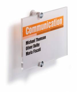 Crystal sign 210x148mm (a5) Elegant d&oslash;r-og v&aelig;gskilte i klar akryl med dekorative skruer. Design indstiksetiket med gratis skabelon. 1 stk