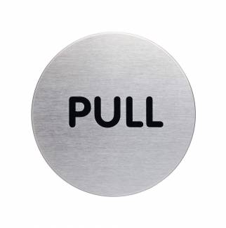 Skilt ''pull'' &oslash; 65 mm Pictogram af rustfrit st&aring;l
