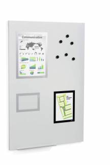 Magnettavle s&aelig;t duraframe&reg; magnetic board m Skrivbar magnettavle 600x900x15 mm med penneholder, 3 inforammer og 6 magneter.
