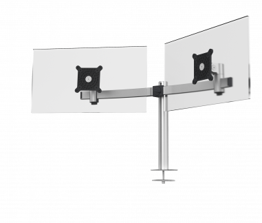 Sk&aelig;rmholder pro til 2 sk&aelig;rme, beslag til kabelgennemf&oslash;ring Sk&aelig;rmholder til 2 sk&aelig;rme med justerbar h&oslash;jde, rotation og h&aelig;ldning. Fastg&oslash;relse med kabelgennemf&oslash;ring