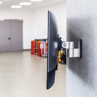 Sk&aelig;rmholder pro til 1 sk&aelig;rm, v&aelig;gbeslag V&aelig;gbeslag til 1 sk&aelig;rm. Kan roteres 360&deg; og vippes og drejes afh&aelig;ngigt af sk&aelig;rmens st&oslash;rrelse.