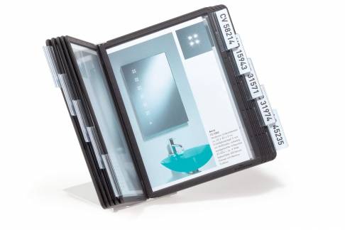 Vario&reg; a5 table 10 Komplet registersystem med bordstativ af metal og 10 A5-lommer i polypropylen.