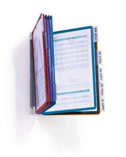 Vario&reg; wall 10 Komplet registersystem med v&aelig;gstativ af metal og 10 A4-lommer i polypropylen.