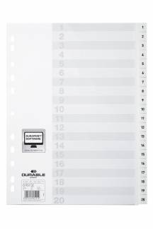Register pp 1-20 Universalhullet register med trykte faner 1-20 og kartonforblad.