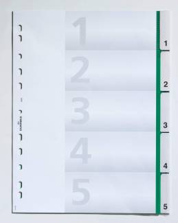 Faneblad 5-delt Faneblade i kraftig plast med dobbelte faner, hvor fanepapiret kan udskiftes. A4 format.